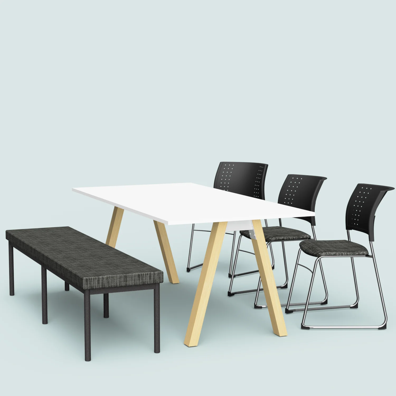 Byron Meeting Table, with an elegant, angled white frame and premium table top, designed for contemporary education and school office spaces.